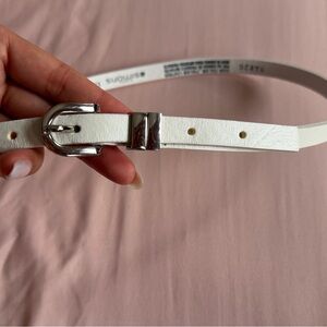 Simons Real leather White Slim Belt with Silver Buckle